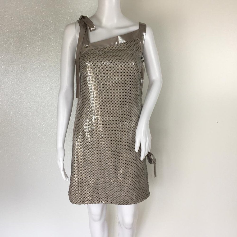 NWT Karen Millen Women's Mini Dress Silver/Gold Metallic Sz 6